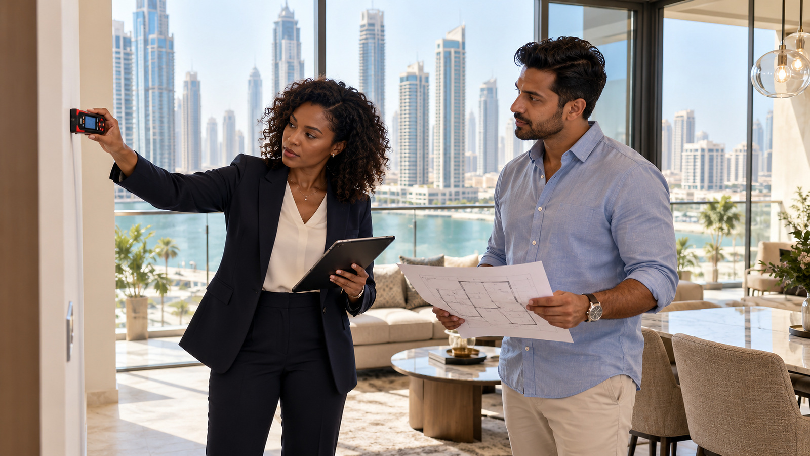 Property valuer inspecting a Dubai apartment for Golden Visa and mortgage planning